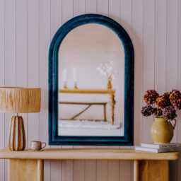 Graham and Green Cobalt Blue Velvet Arched Wall Mirror - thumbnail 2