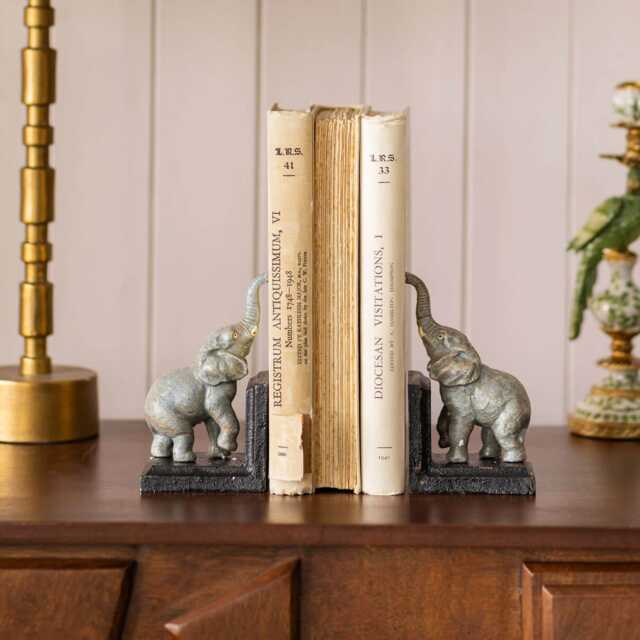 Graham and Green Antiqued Cast Iron Elephant Bookends - image 1