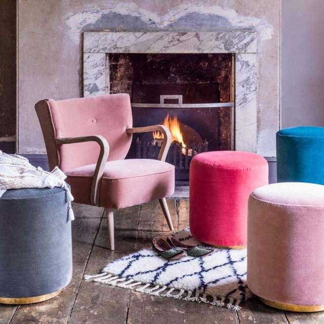 Graham and Green Sofia Grey Velvet Stool