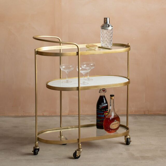 Graham and Green Beau Drinks Trolley with White Marble and Glass Shelves - image 1