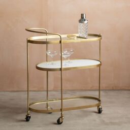 Graham and Green Beau Drinks Trolley with White Marble and Glass Shelves - thumbnail 5