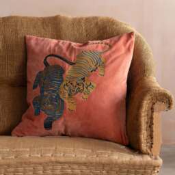 Graham and Green Tiger Mustard Velvet Square Cushion - thumbnail 5
