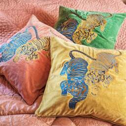 Graham and Green Tiger Mustard Velvet Square Cushion