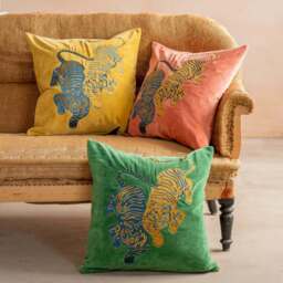 Graham and Green Tiger Mustard Velvet Square Cushion - thumbnail 2