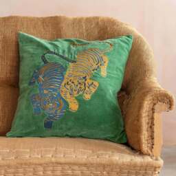 Graham and Green Tiger Mustard Velvet Square Cushion - thumbnail 3