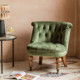 Graham and Green Trianon Moss Green Velvet Cocktail Chair - thumbnail 1