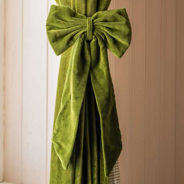 Graham and Green Set of Two Avocado Velvet Bow Curtain Tie Backs - image 1