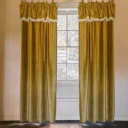 Graham and Green Felicity Mustard Velvet Frill Curtain - 135 x 228cm