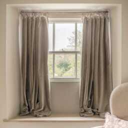 Graham and Green Set of Two Sand Velvet Cottage Curtains - L137 x W117cm - thumbnail 1
