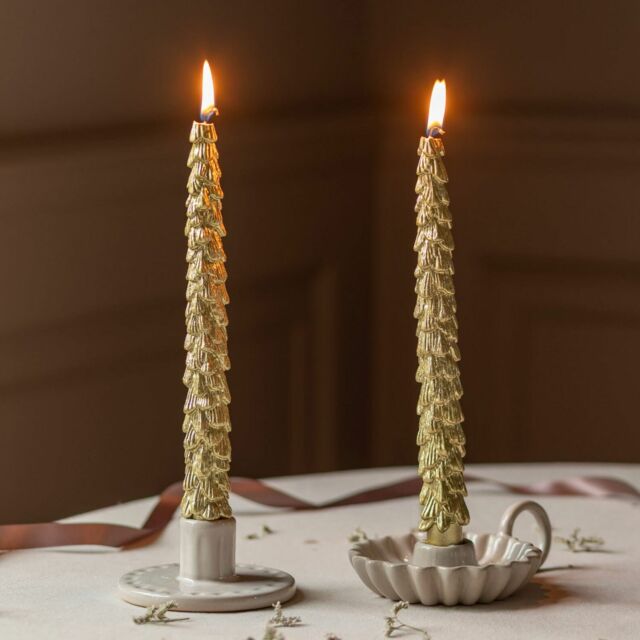 Graham and Green Set of Two Gold Tree Dinner Candles - image 1