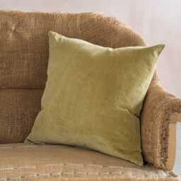 Graham and Green Mustard Velvet & Linen Backed Square Cushion - thumbnail 3