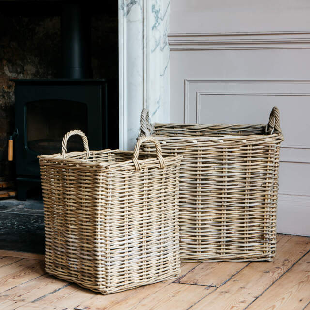 Graham and Green Set of Two Square Wicker Log Baskets - image 1