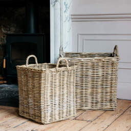 Graham and Green Set of Two Square Wicker Log Baskets - thumbnail 1