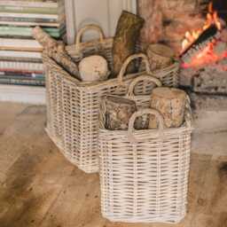 Graham and Green Set of Two Square Wicker Log Baskets - thumbnail 1