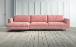 Graham and Green New York 3 Seater Left Chaise Sofa in Salmon vintage Velvet