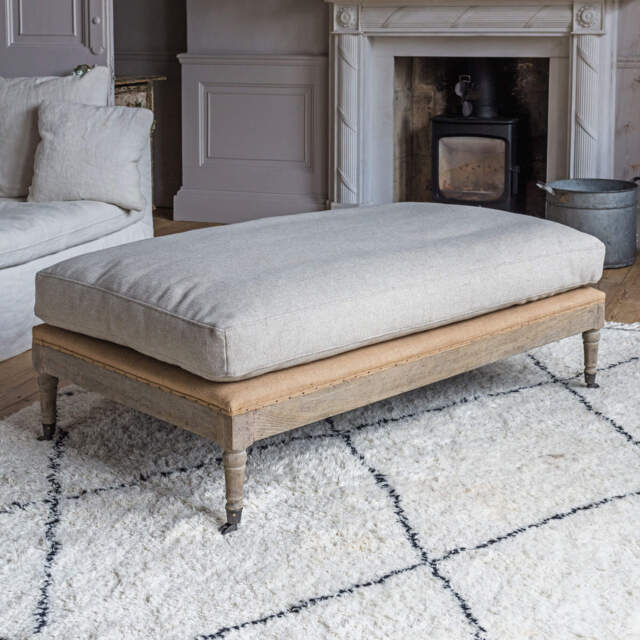Graham and Green Duke Natural Linen Ottoman - image 1