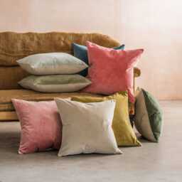 Graham and Green Smoke Blue Velvet & Linen Backed Square Cushion