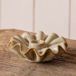 Graham and Green Taupe Porcelain Frill Candle Holder - thumbnail 2