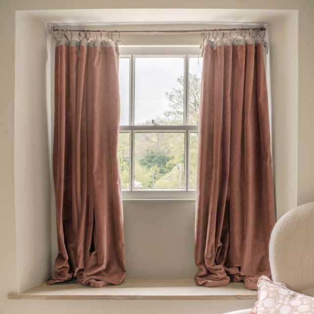 Graham and Green Set of Two Mocha Rose Velvet Cottage Curtains - L137 x W117cm - image 1