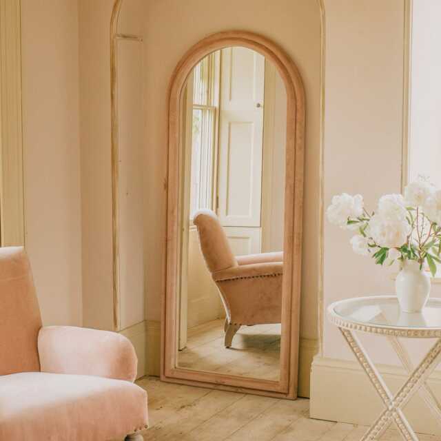 Graham and Green Blush Velvet Tall Arched Wall Mirror - image 1