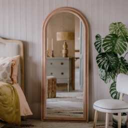 Graham and Green Blush Velvet Tall Arched Wall Mirror - thumbnail 2