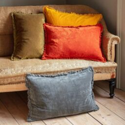 Graham and Green Rectangular Olive Green Stonewashed Velvet Cushion - thumbnail 1