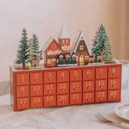 Graham and Green Red Wooden LED Advent Calender - thumbnail 1