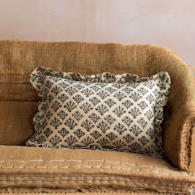 Graham and Green Black Coral Block Printed Large Rectangular Cushion - image 1