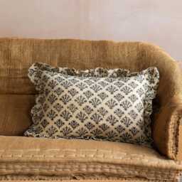 Graham and Green Black Coral Block Printed Large Rectangular Cushion - thumbnail 1