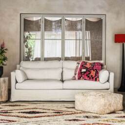 Graham and Green Jasmine Natural Belgian Linen Three Seater Sofa - thumbnail 1