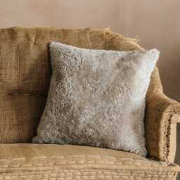 Graham and Green Eggshell Curly Sheepskin Square Cushion - thumbnail 1