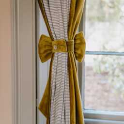 Graham and Green Set of Two Mustard Velvet Bow Curtain Tie Backs - thumbnail 2