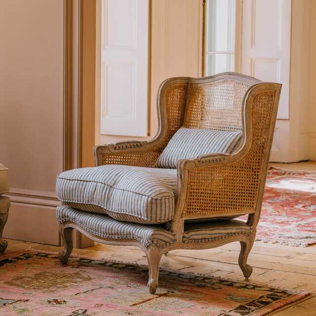 Graham and Green Caden Blue Stripe Cane Armchair - image 1