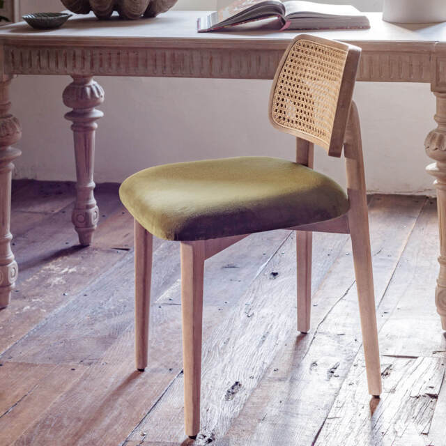 Graham and Green Erin Olive Velvet and Cane Dining Chair