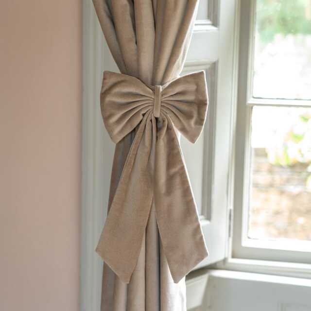 Graham and Green Set of Two Sand Velvet Bow Curtain Tie Backs - image 1
