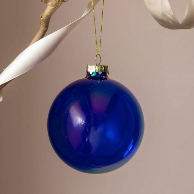 Graham and Green Large Blue Clear Glass Christmas Bauble