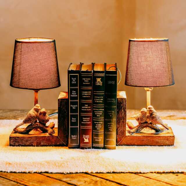 Graham and Green Set of Two Bird Bookend Table Lamps with shades - image 1