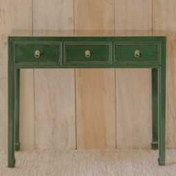 Graham and Green Maoming Dark Green Three Drawer Console Table - thumbnail 3