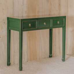 Graham and Green Maoming Dark Green Three Drawer Console Table - thumbnail 4