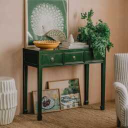 Graham and Green Maoming Dark Green Three Drawer Console Table