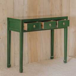 Graham and Green Maoming Dark Green Three Drawer Console Table - thumbnail 5