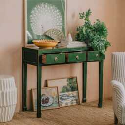Graham and Green Maoming Dark Green Three Drawer Console Table - thumbnail 2