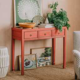 Graham and Green Moaming Pink Three Drawer Console Table