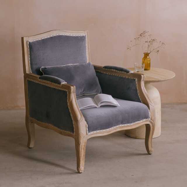 Graham and Green Autumn Grey Velvet Armchair - image 1