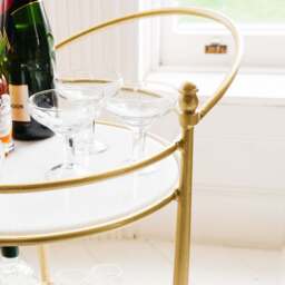 Graham and Green Round Drinks Trolley with Marble Shelves - thumbnail 4