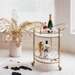 Graham and Green Round Drinks Trolley with Marble Shelves - thumbnail 2