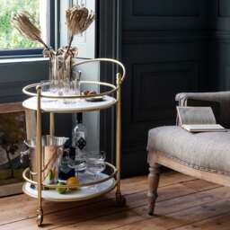 Graham and Green Round Drinks Trolley with Marble Shelves