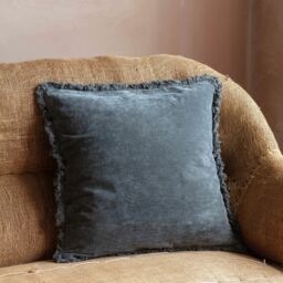 Graham and Green Square Olive Green Stonewashed Velvet Cushion - thumbnail 3