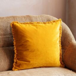 Graham and Green Square Olive Green Stonewashed Velvet Cushion - thumbnail 4