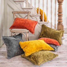 Graham and Green Square Olive Green Stonewashed Velvet Cushion - thumbnail 2